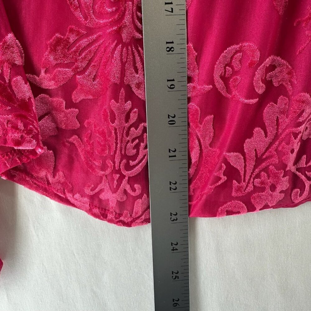 By Anthropologie Velvet Burnout Top S Lace Up Back Ruffle Mock Neck Damask Pink - Picture 9 of 16